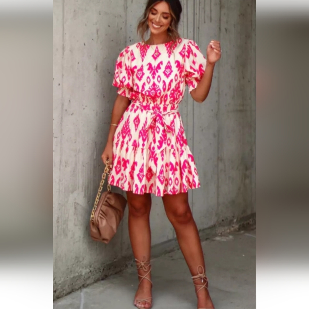 Vici Puff sleeved tiered mini dress
